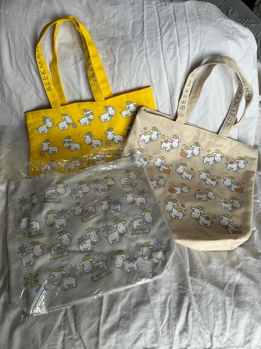Beekman 1802 Yellow & Cream Goat Print Canvas Tote Set